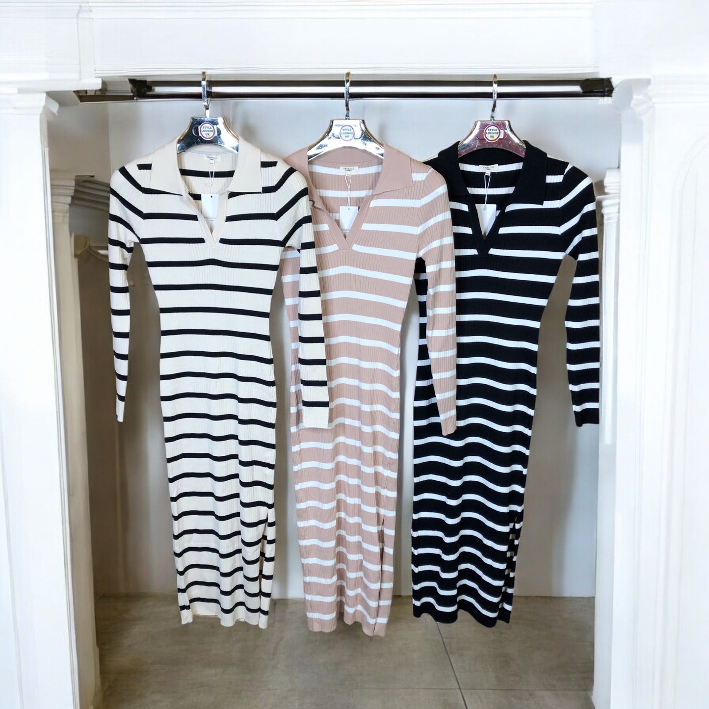 Striped ribbed knit dress