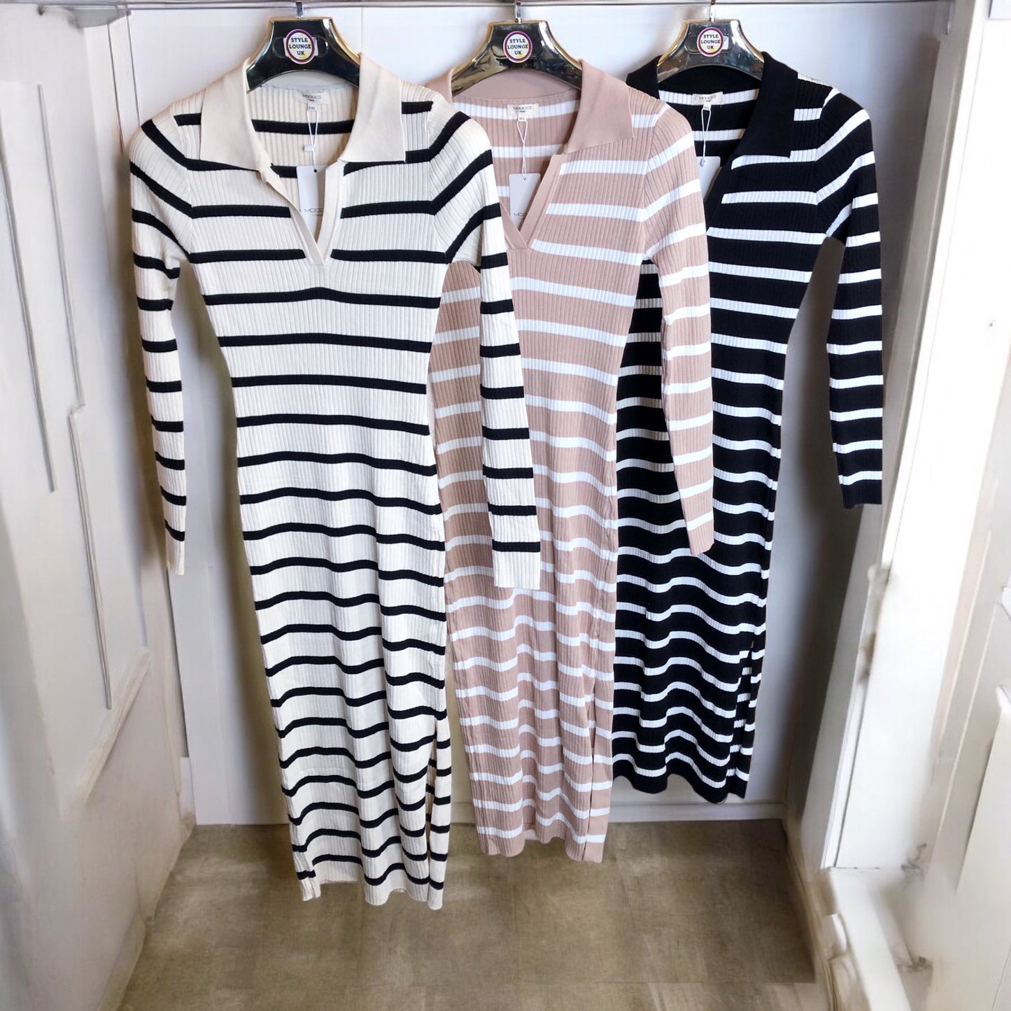 Striped ribbed knit dress